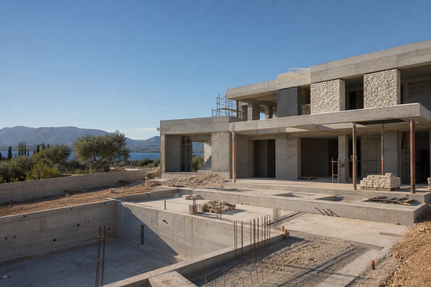 Construction site overlooking the coast