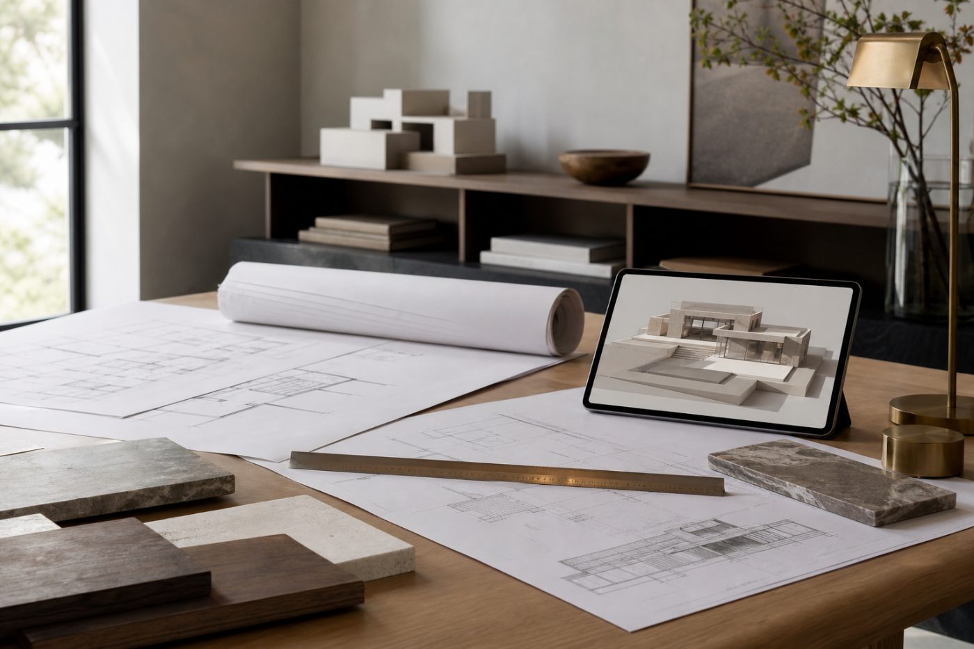 Architectural plans and materials for a new home
